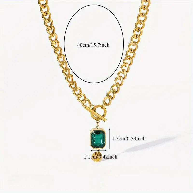 Bold Link Emerald Pendant Necklace | Gold